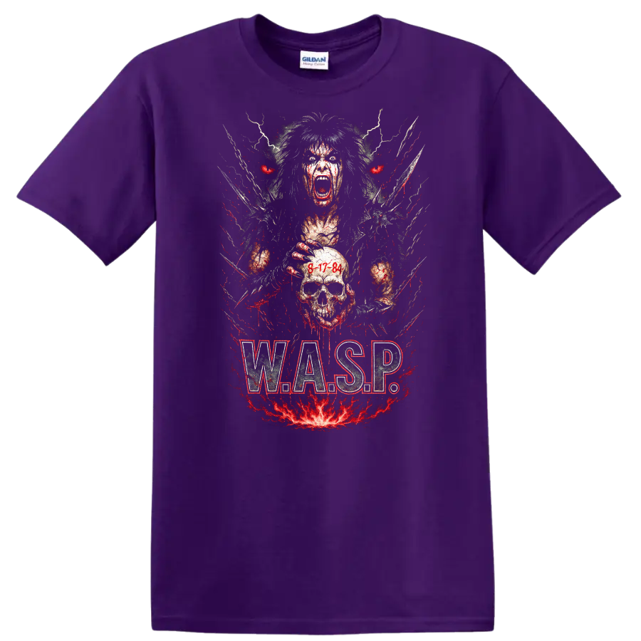 Retro Heavy Metal W.A.S.P. Skull Album Art T Shirt - Purple