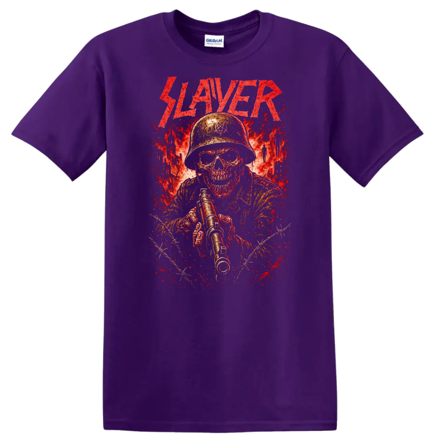 Retro Slayer Heavy Metal Skull Soldier T Shirt Album Cover Style - Purple
