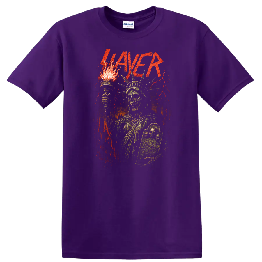 Retro Slayer Heavy Metal Album Art Skull Torch T Shirt - Purple