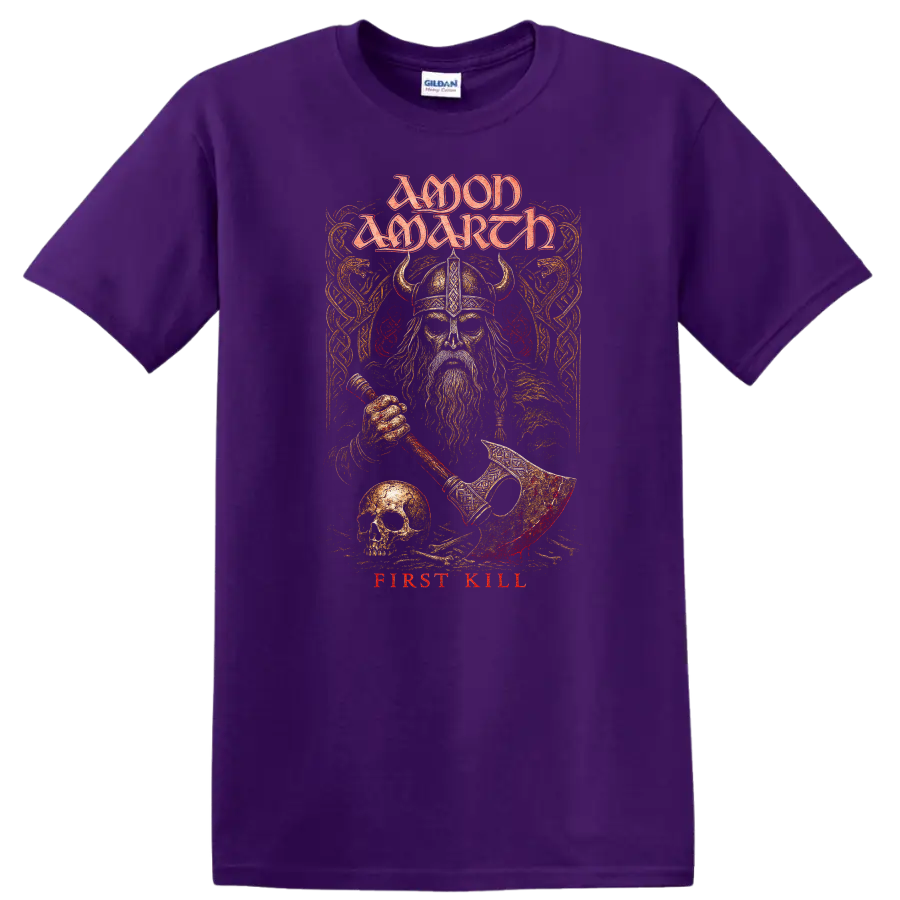 Moon March First Kill Viking Heavy Metal Retro Rock T Shirt - Purple
