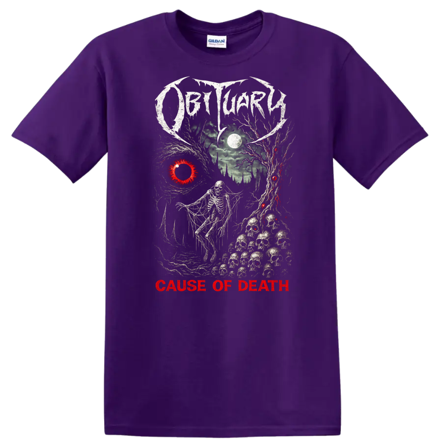 Death Metal Cause of Death Retro Heavy Metal Album Cover T Shirt - Purple