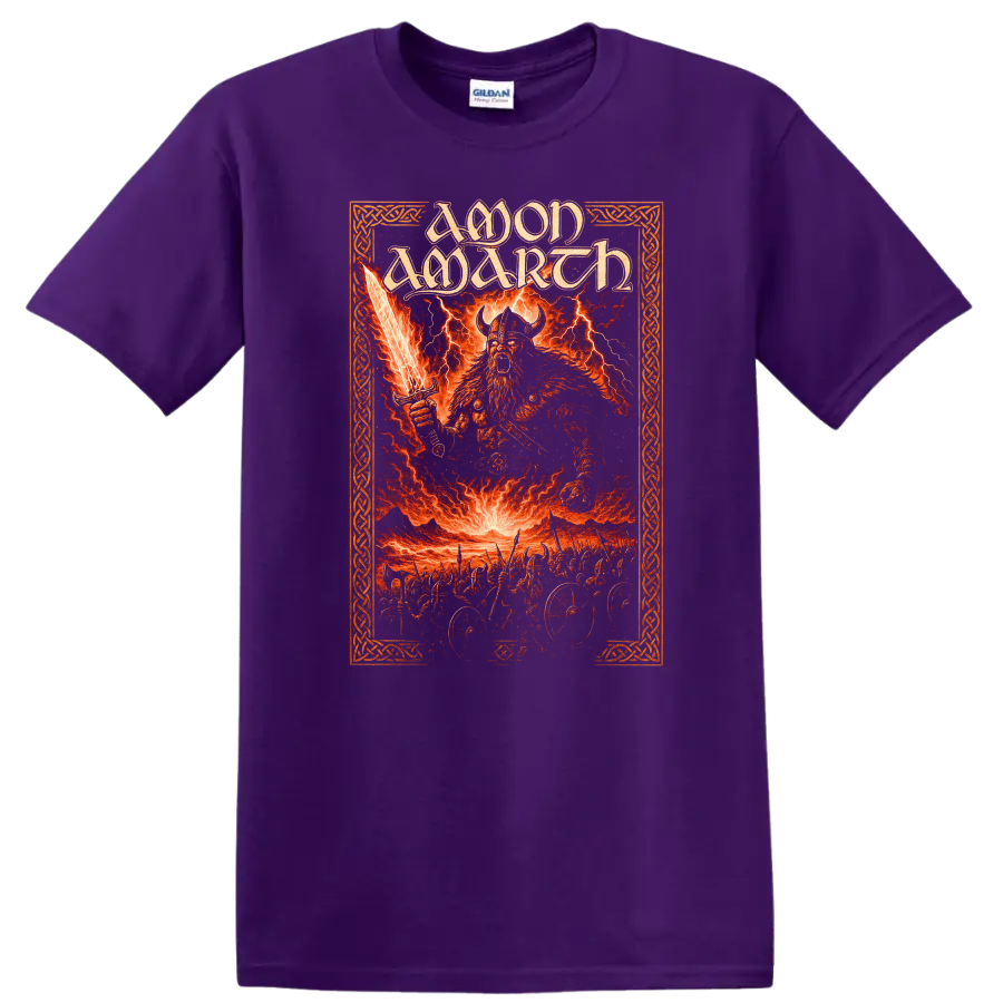 Amon Amarth Viking Heavy Metal Album Art T Shirt on a Purple T Shirt
