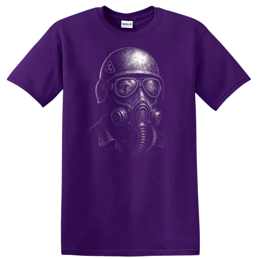 Retro Heavy Metal Gas Mask Skull T Shirt Vintage Rock Album Cover Style - Purple