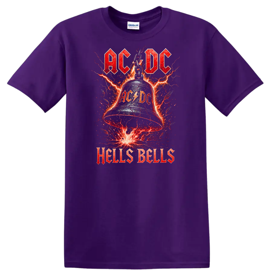 AC/DC Hells Bells Retro Heavy Metal Lightning T Shirt - Purple