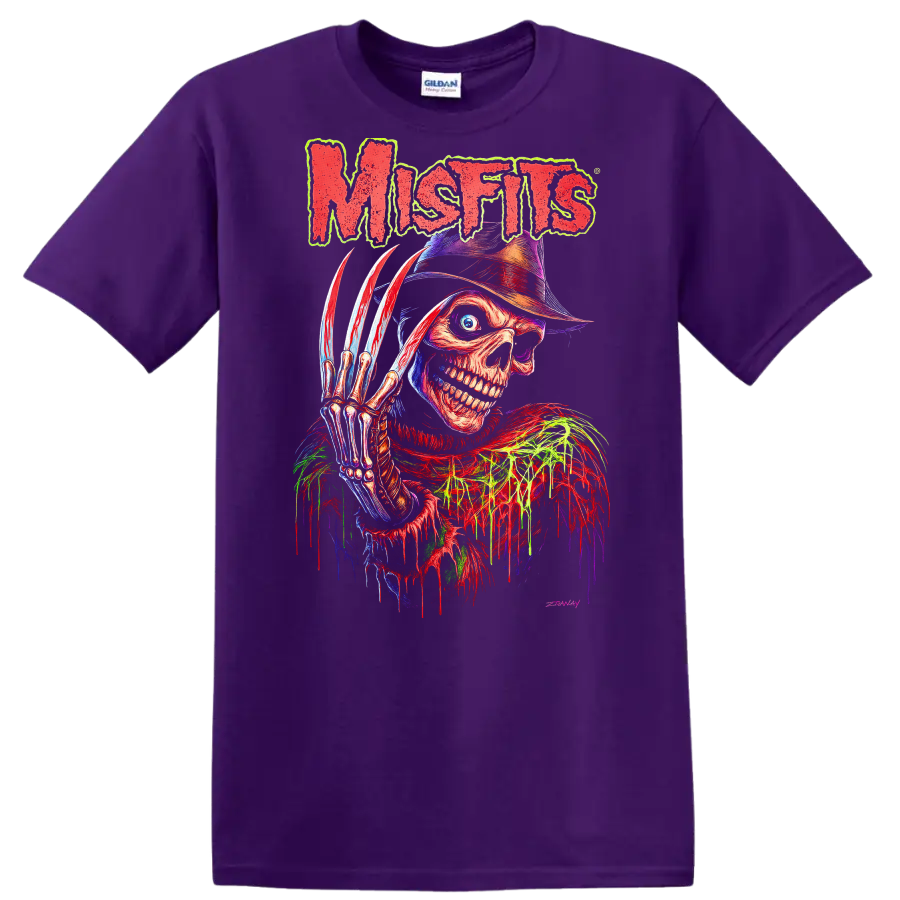 Mistfits Retro Horror Skull T Shirt Heavy Metal Album Cover Style - Purple