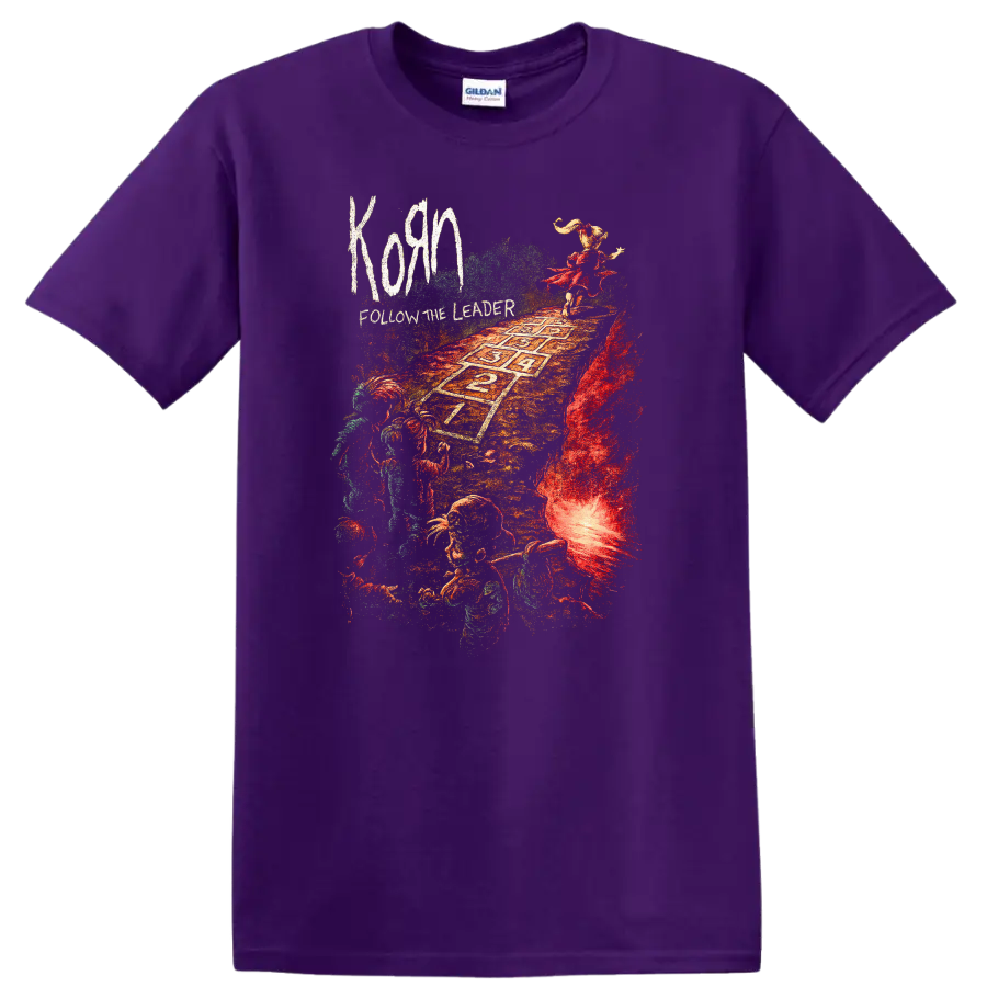 Korn Follow the Leader Retro Heavy Metal Album Art T Shirt - Purple
