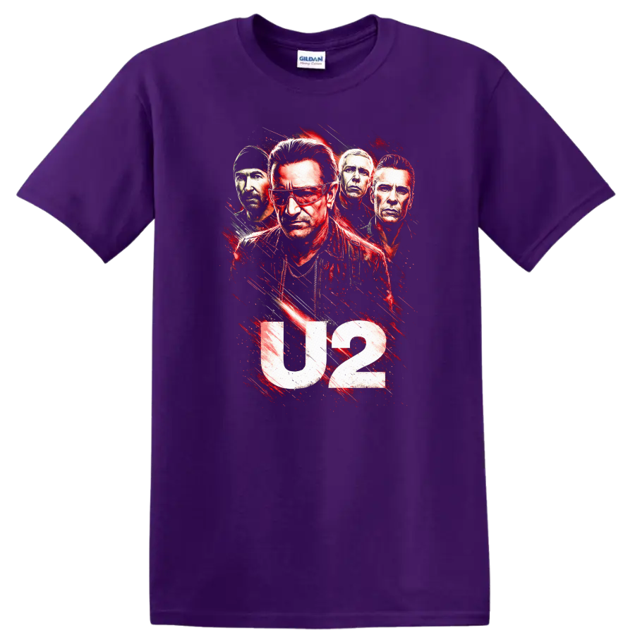 U2 Retro Rock Heavy Metal Album Cover Style T Shirt on a Purple T Shirt