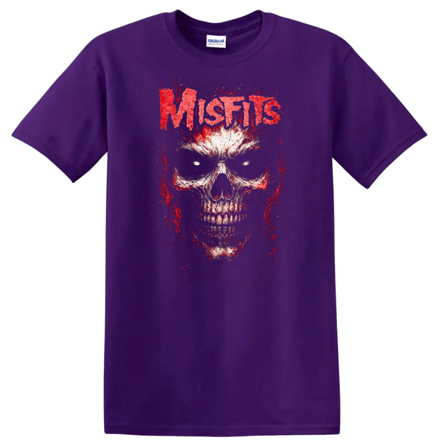 Mistis Blood Skull Retro Heavy Metal Rock Band T Shirt - Purple
