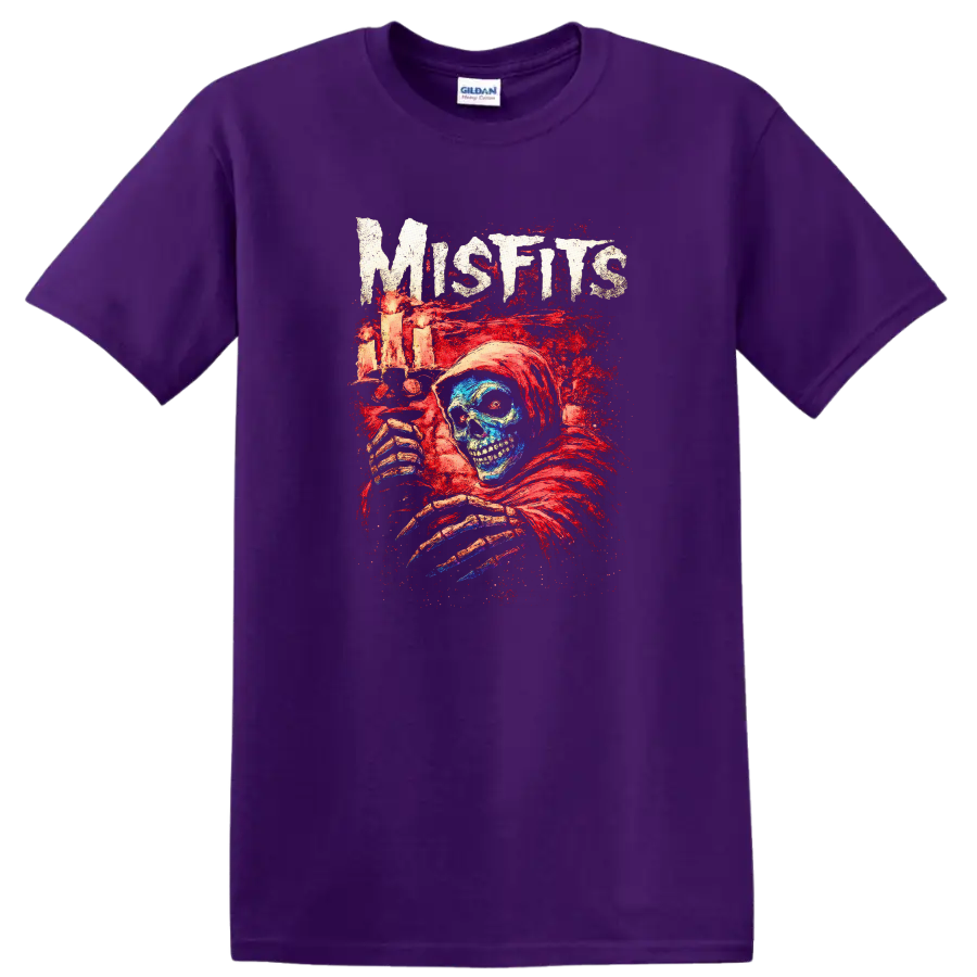 Misfits Horror Skull Heavy Metal Album Style T Shirt - Purple