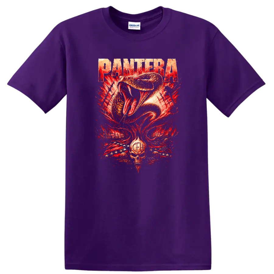 Pantera Retro Heavy Metal Snake Skull T Shirt Album Cover Style - Purple