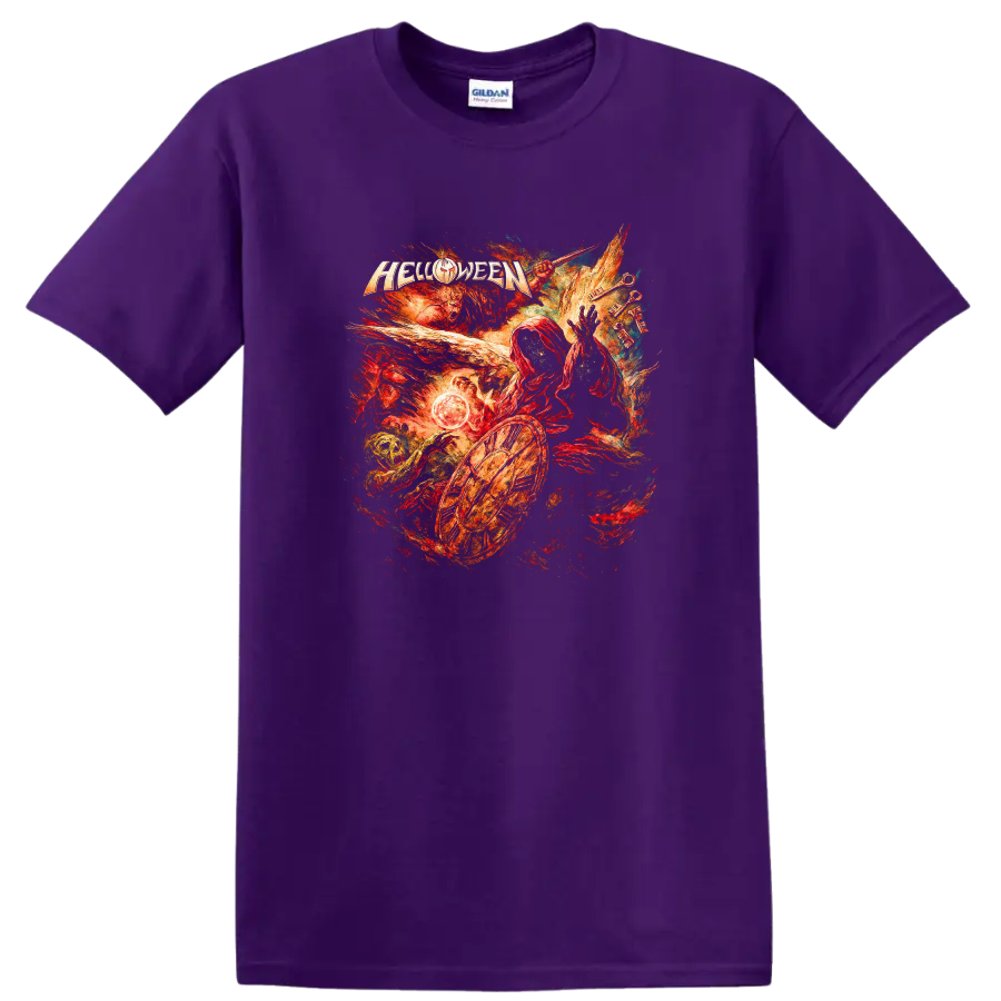 Retro Heavy Metal Helloween Album Cover Legend T Shirt for Rock Fans - Purple