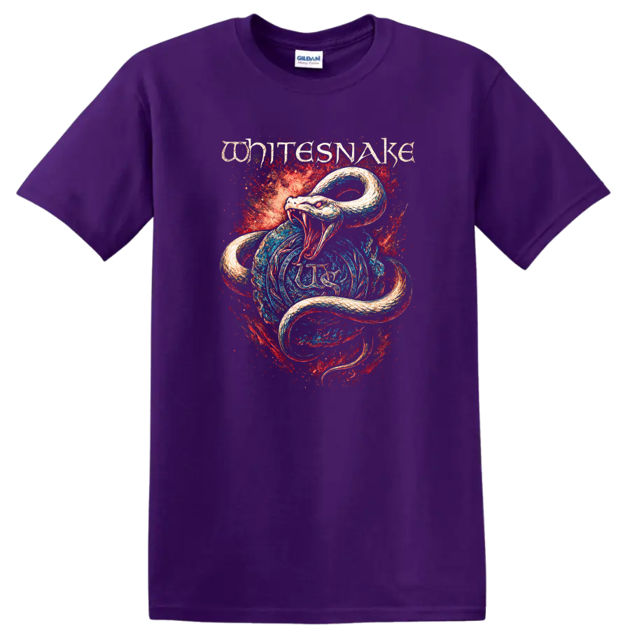 White Snake Retro Heavy Metal Album Cover Style T Shirt - Purple