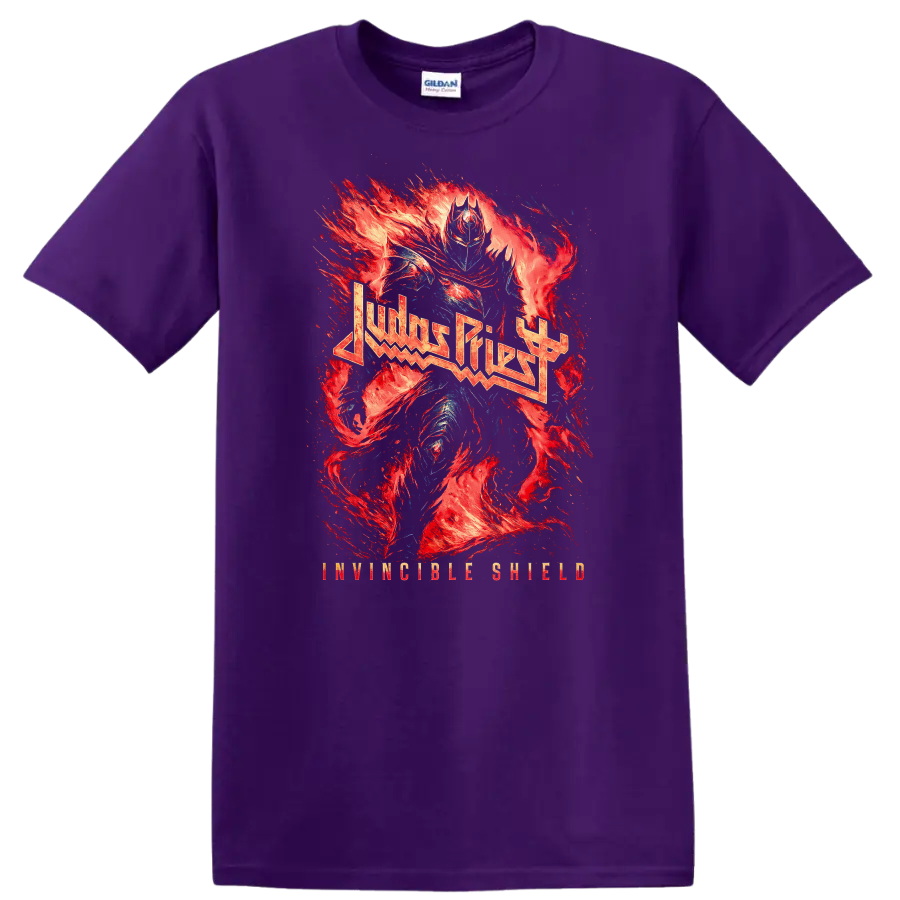 Judas Priest Heavy Metal Flame Art T Shirt Retro Rock Band Tribute - Purple