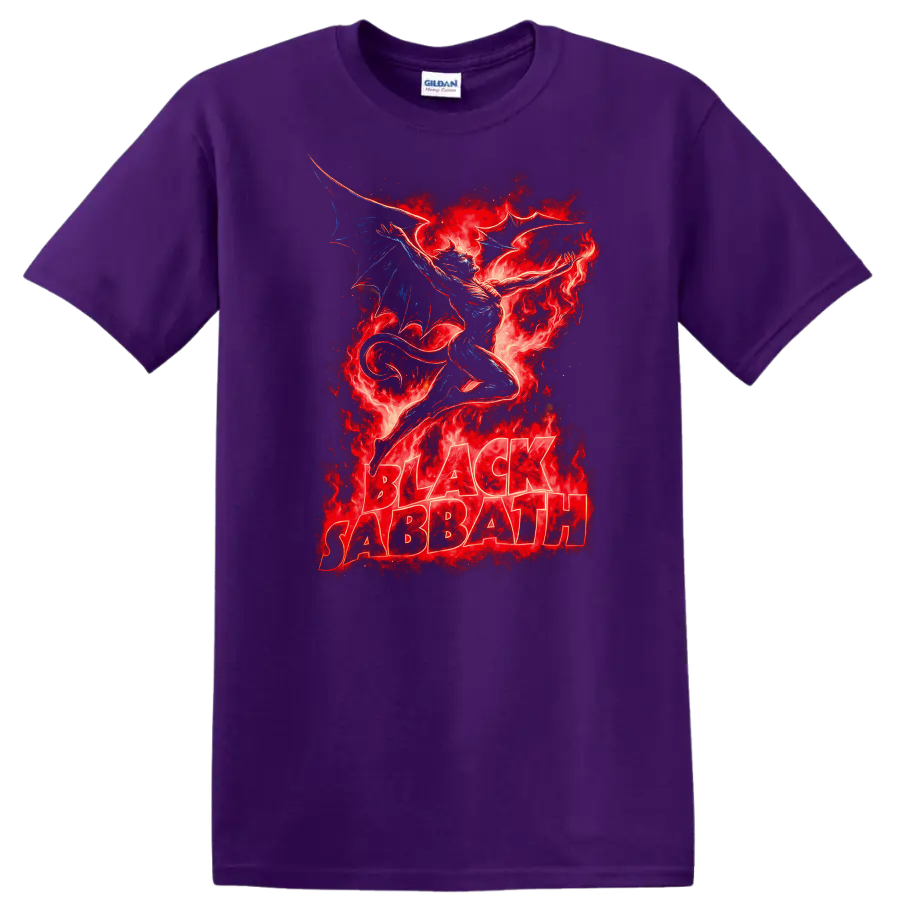 Black Sabbath Retro Heavy Metal Dragon Flames Album Cover T Shirt - Purple