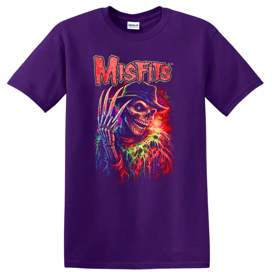 Misfits Neon Horror Skull Retro Rock Heavy Metal T Shirt - Purple
