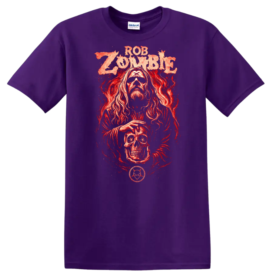 Rob Zombie Heavy Metal Album Art Style Red Graphic T Shirt - Purple