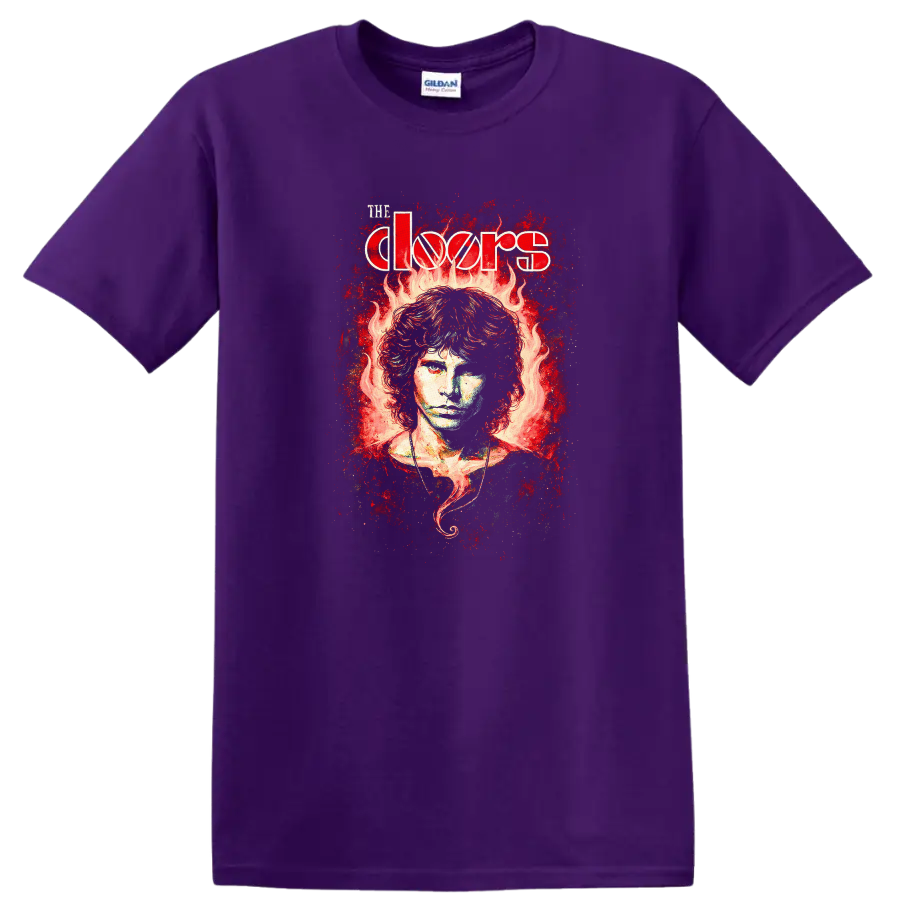 The Doors Retro Rock Flame Portrait Album Cover T Shirt - Purple