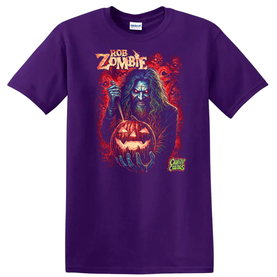 Retro Zombie Rock Legend Album Cover T Shirt Heavy Metal Horror Graphic - Purple