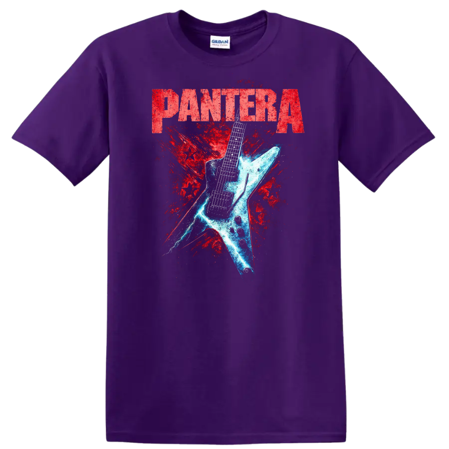 Pantera Retro Heavy Metal Guitar Splash T Shirt - Purple