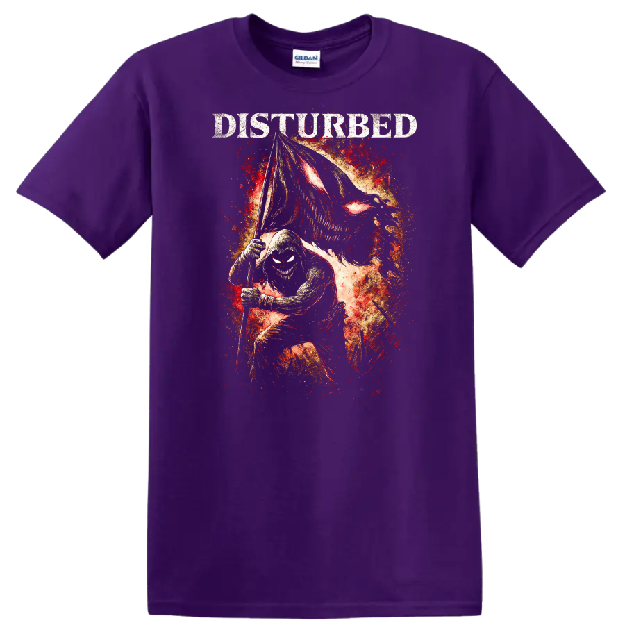 Disturbed Heavy Metal Album Style Skull Reaper Graphic T Shirt - Purple