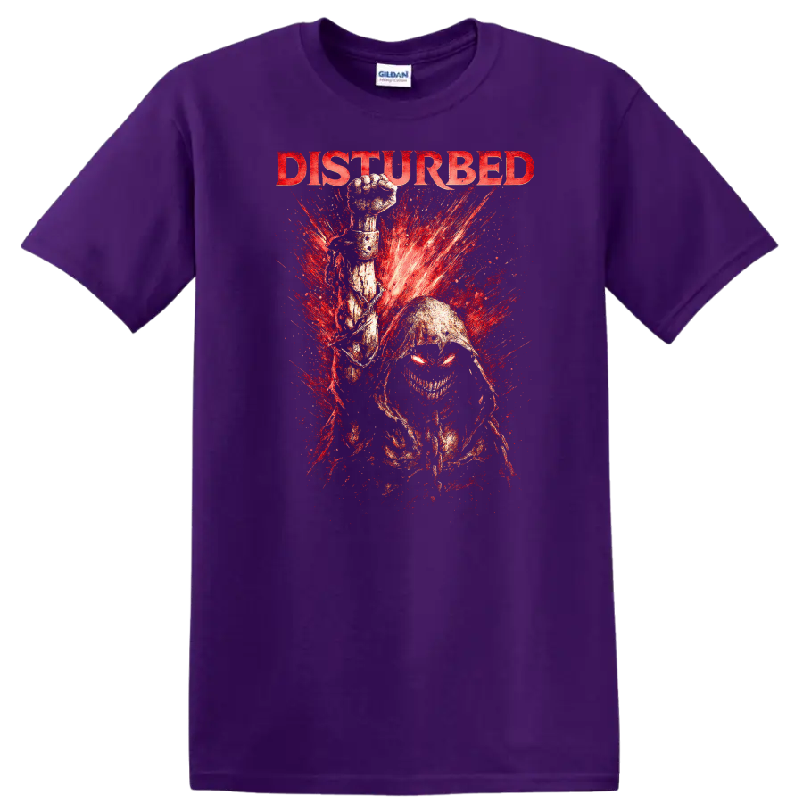 Disturbed Heavy Metal Band Style Graphic T Shirt Retro Rock Legend - Purple