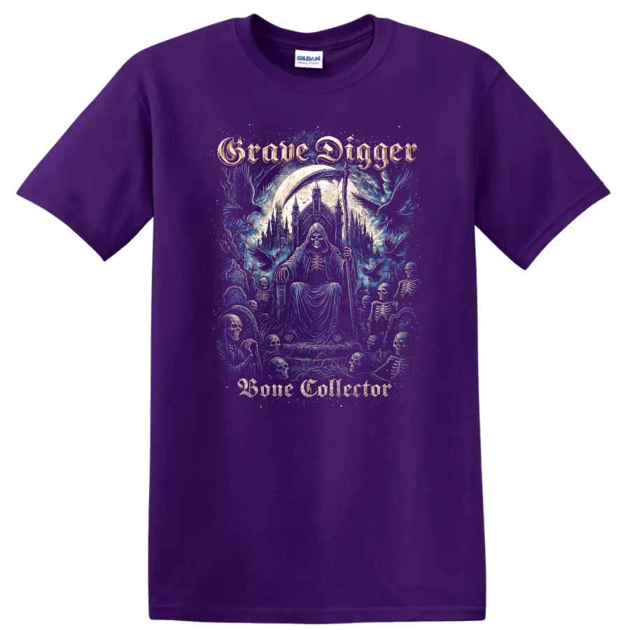 Grave Digger Gothic Skeleton Heavy Metal Band Style T Shirt - Purple