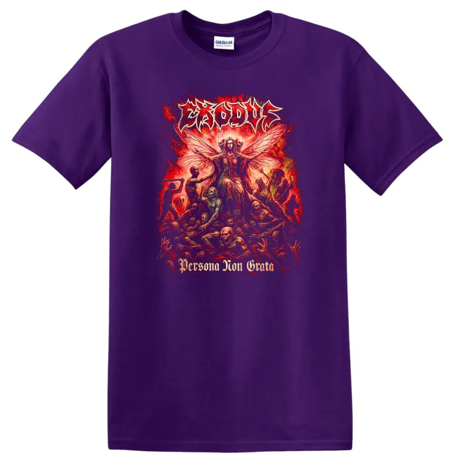 Erosus Retro Heavy Metal Album Cover Style T Shirt Red Gothic Art - Purple