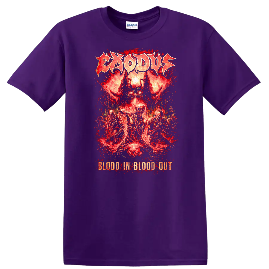 Blood In Blood Out Retro Heavy Metal Skull T Shirt - Purple