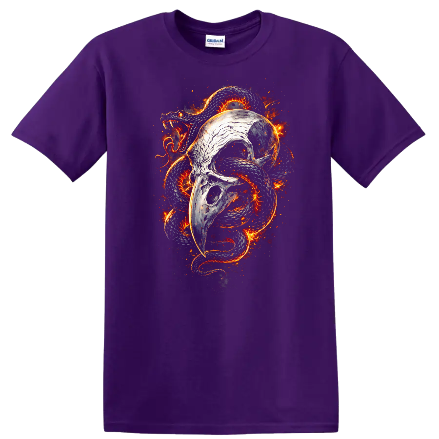 Fiery Dragon Serpent Skull T Shirt Bold Animal Art Tee - Purple