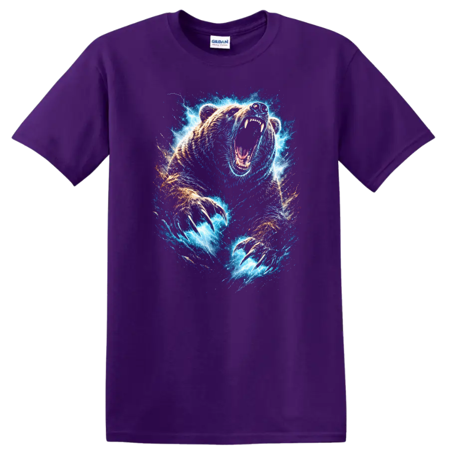 Electric Roaring Bear Claw Storm Animal Graphic T Shirt - Purple