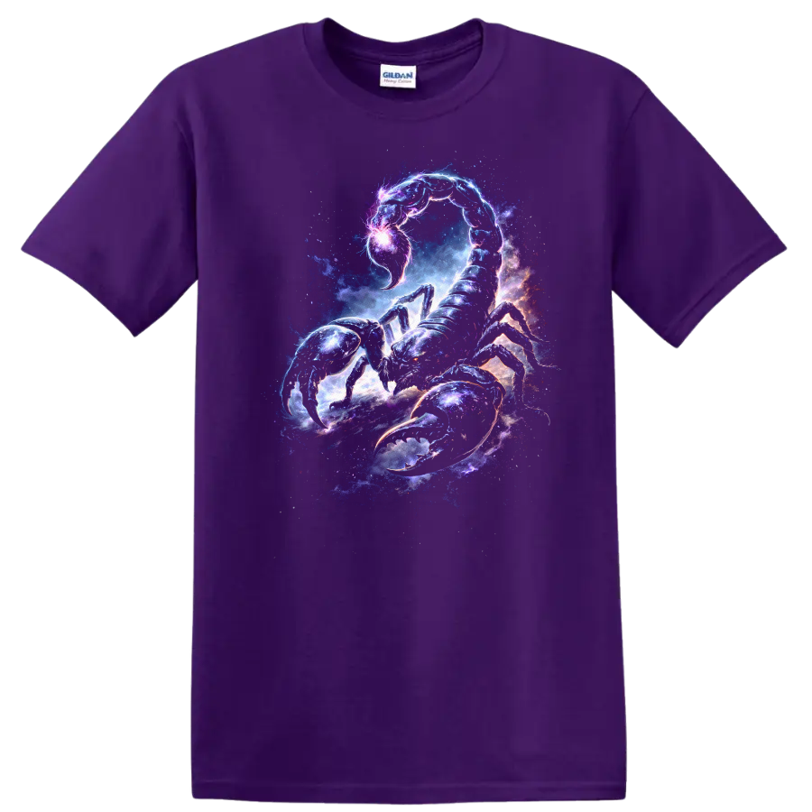 Cosmic Scorpion Galaxy Art T Shirt Neon Space Animal Graphic - Purple