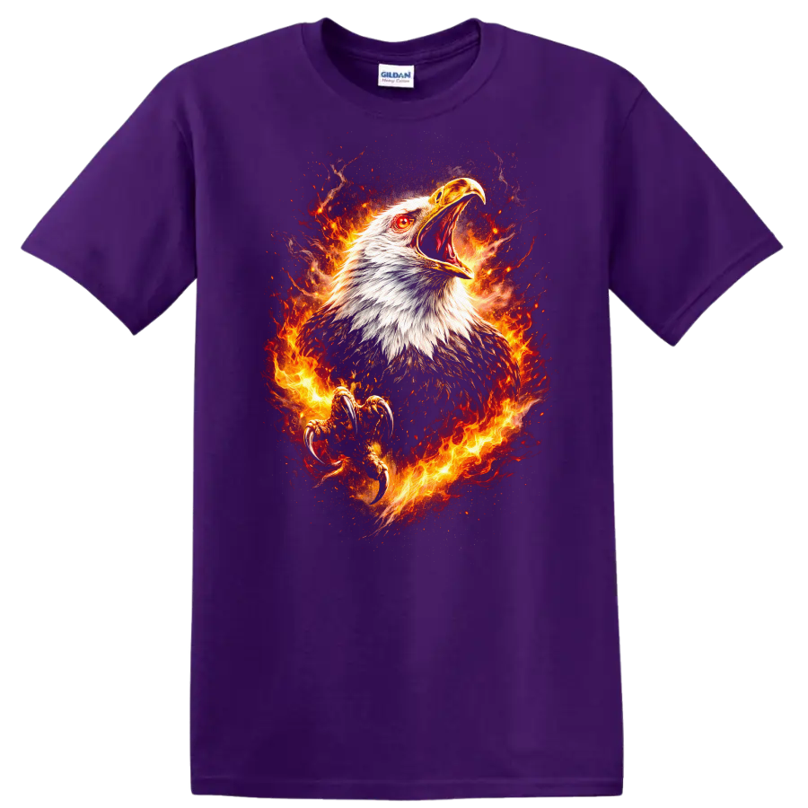 Majestic Flaming Eagle Animals Graphic T Shirt for Bold Patriotic Style - Purple