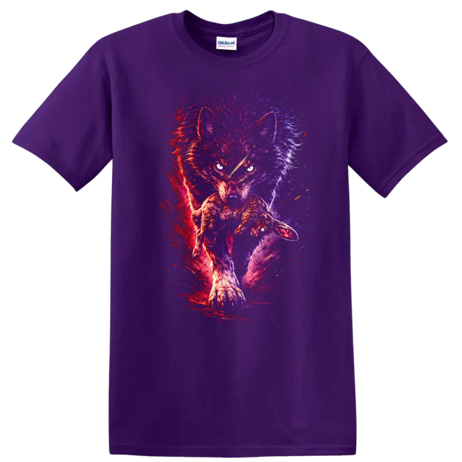 Neon Wolf and Rabbit Splash Art Animals T Shirt - Purple