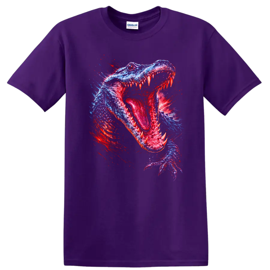 Neon Crocodile Alligator Splash Art Animal Graphic T Shirt - Purple