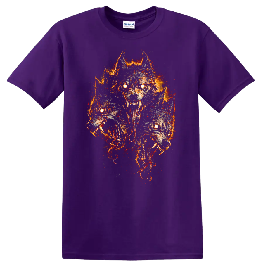 Fiery Three Wolf Moon Howling Wolves T Shirt Wild Animal Graphic Tee - Purple