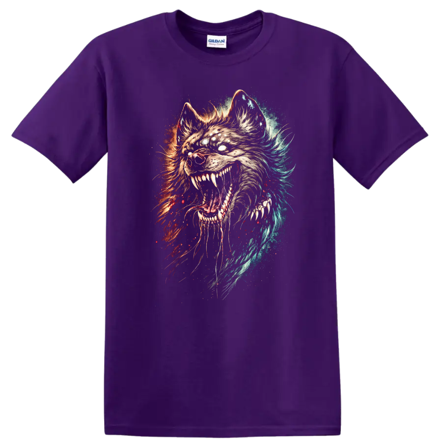 Fierce Wolf Head Splash Art T Shirt for Animal Lovers - Purple