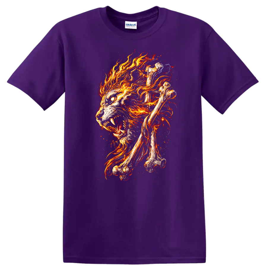 Flaming Wolf Skull Bones Animal Graphic T Shirt for Bold Nature Fans - Purple