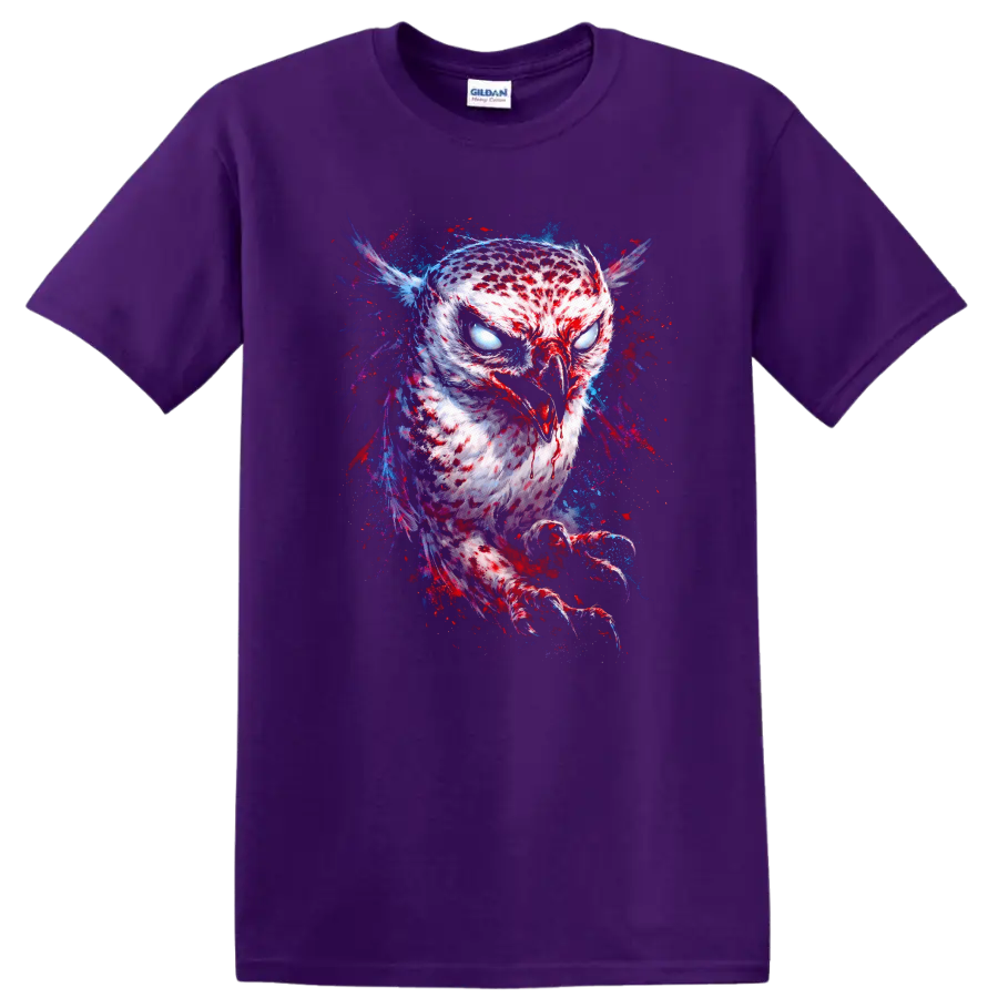 Psychedelic Owl Eyes Abstract Animal Art T Shirt - Purple