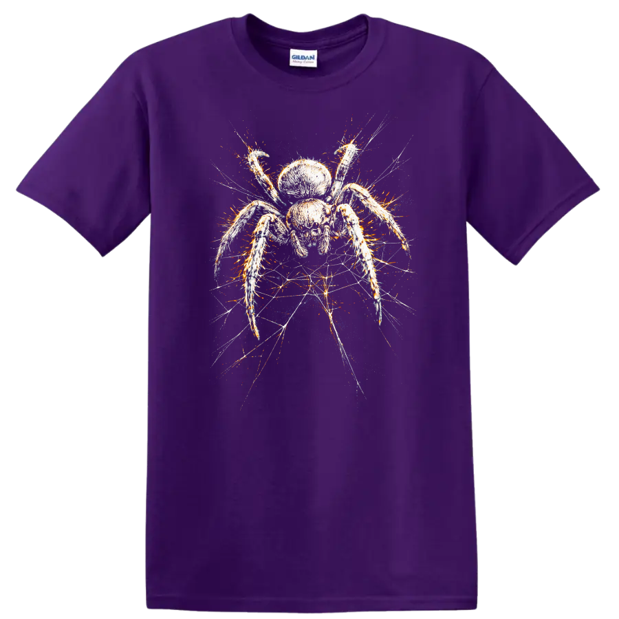 Colorful Spider Webburst Graphic T Shirt for Animal Art Lovers - Purple