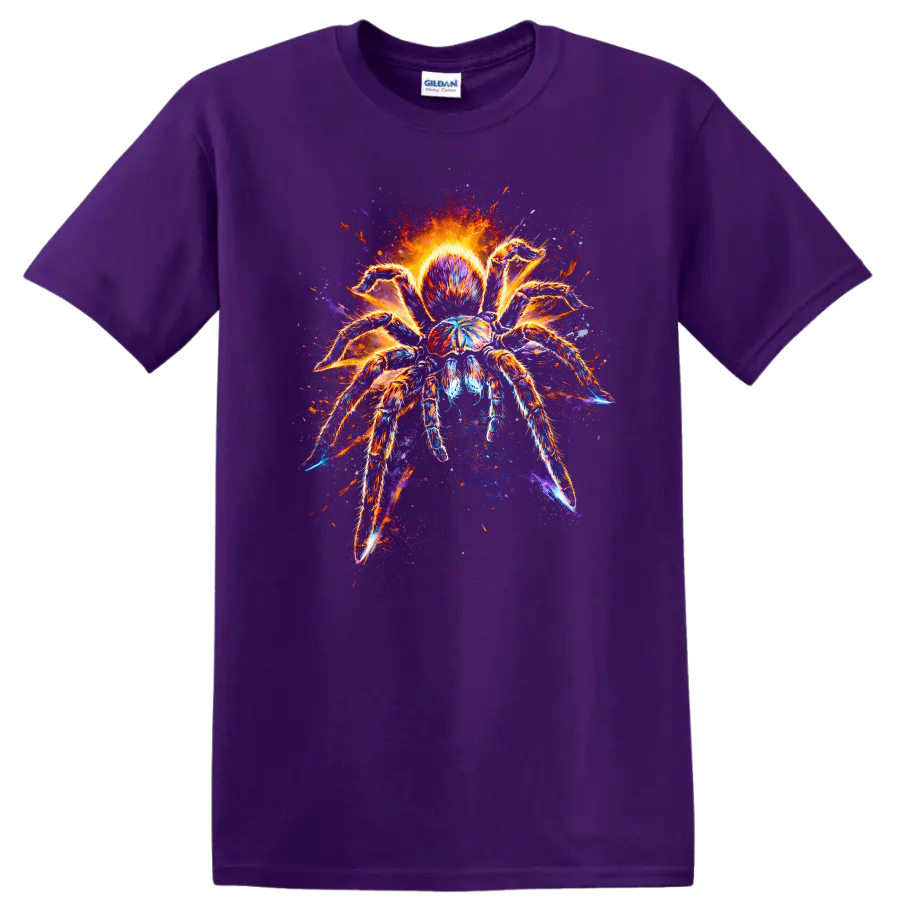 Colorful Neon Tarantula Spider Art T Shirt for Animal Lovers - Purple