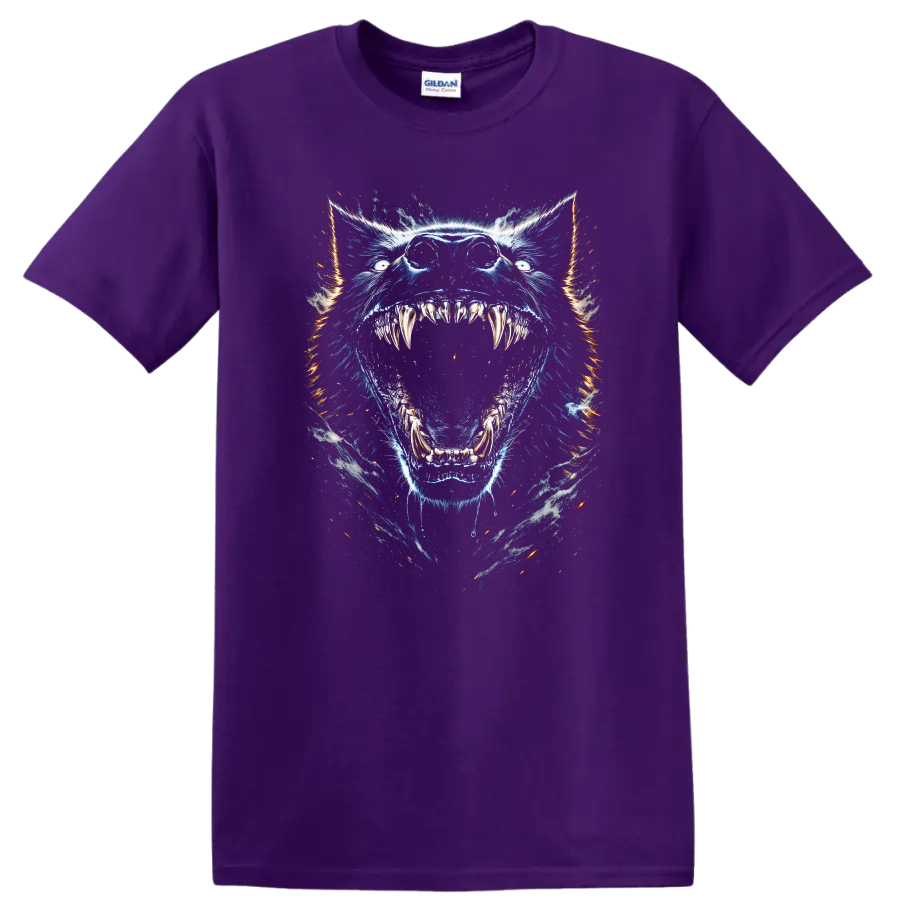 Blue Tiger Mouth Open Fierce Animal Graphic T Shirt - Purple