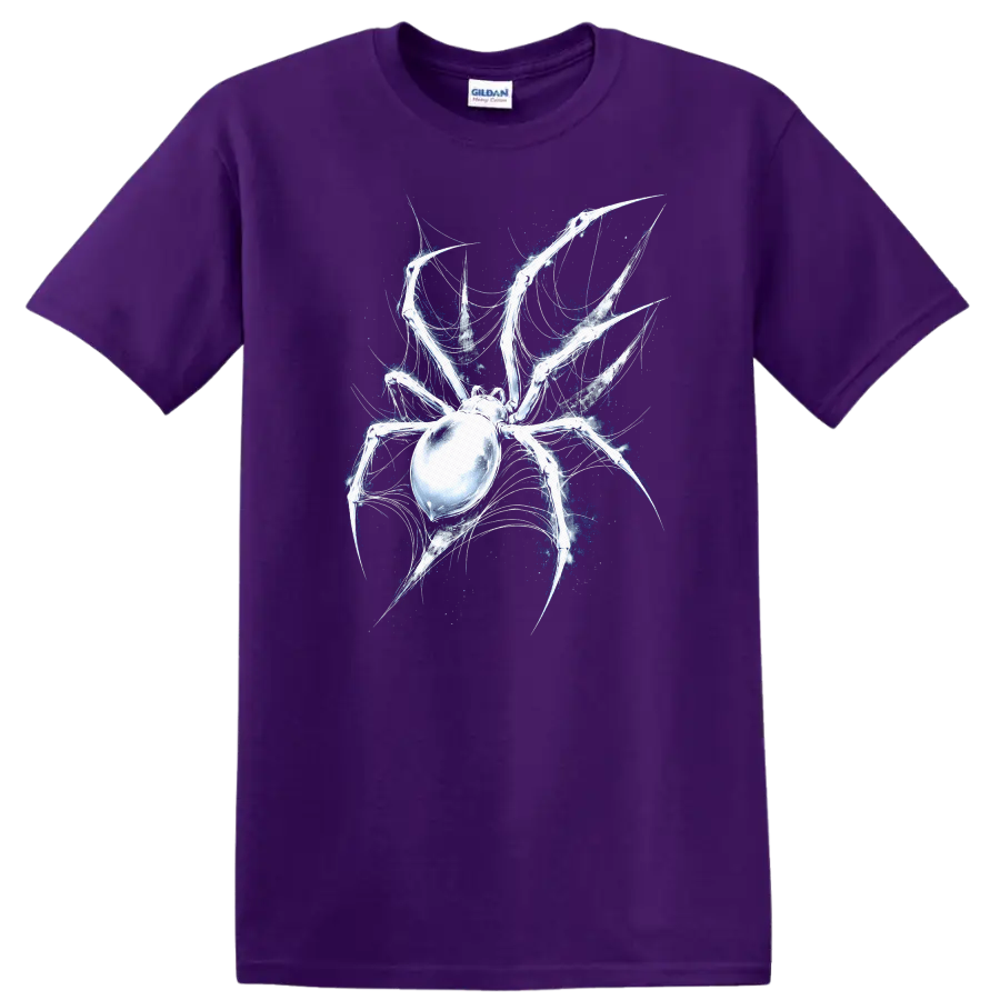 Glowing Spider Web Skull Art T Shirt for Animal and Gothic Style - Purple