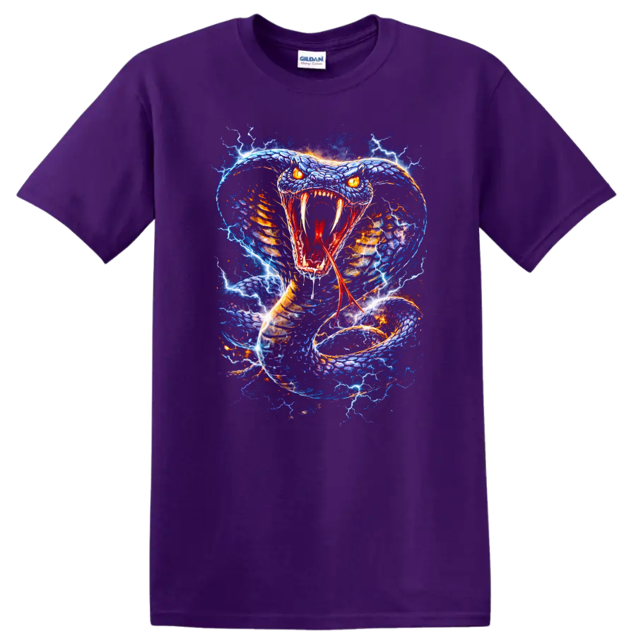 Electric Blue Snake Attack Graphic T Shirt for Reptile Lovers - Purple