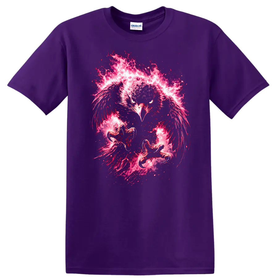Fierce Flaming Phoenix Bird Graphic T Shirt for Bold Animal Lovers - Purple