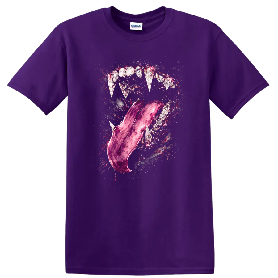 Pink Metallic Tongue Mouth Splash Graphic T Shirt - Purple