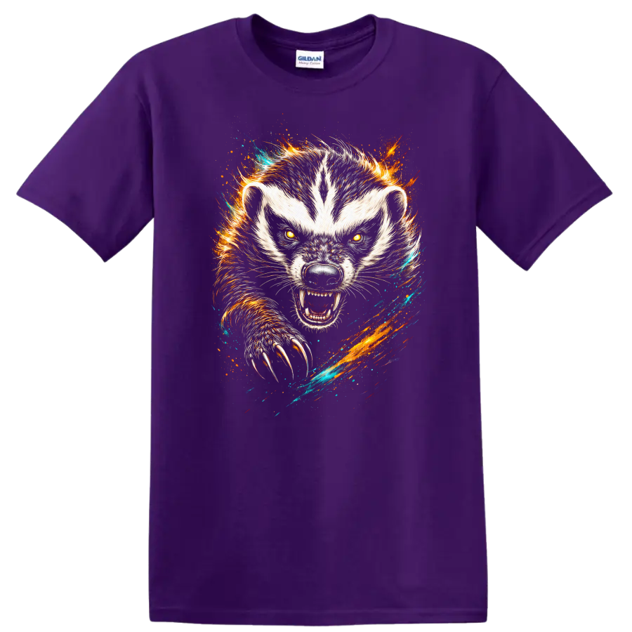 Fierce White Wolf Animal Art T Shirt with Fiery Claw Burst - Purple