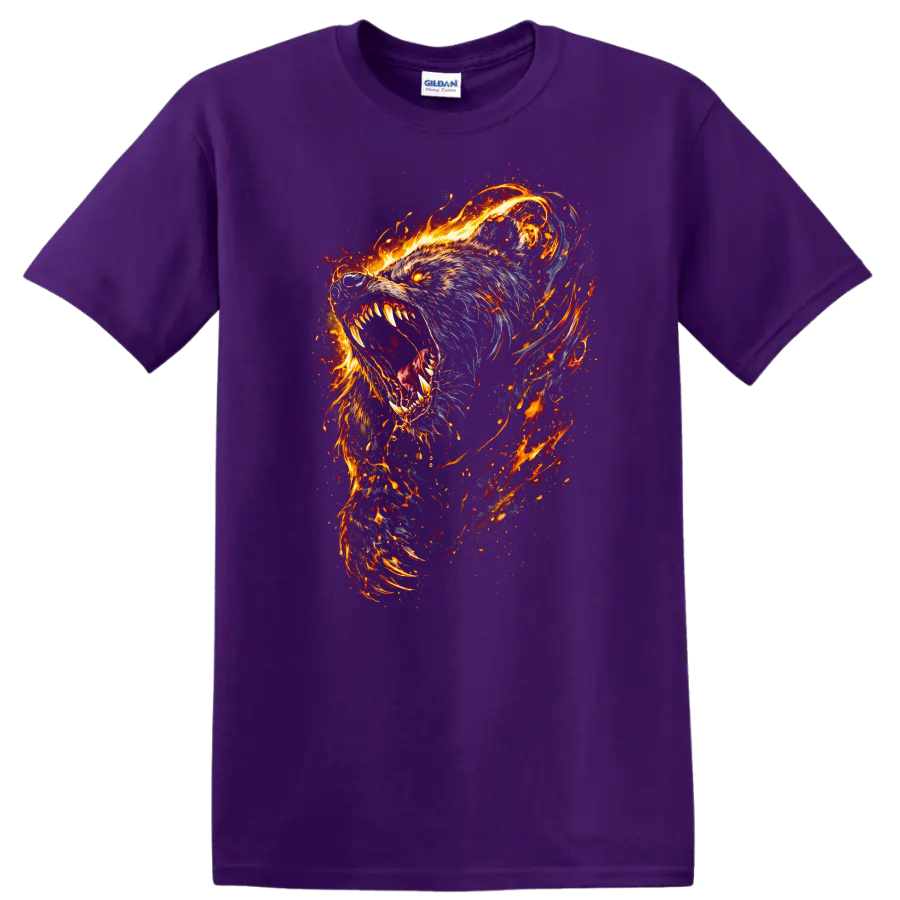 Fierce Flaming Wolf Head T Shirt for Animal Art Lovers - Purple