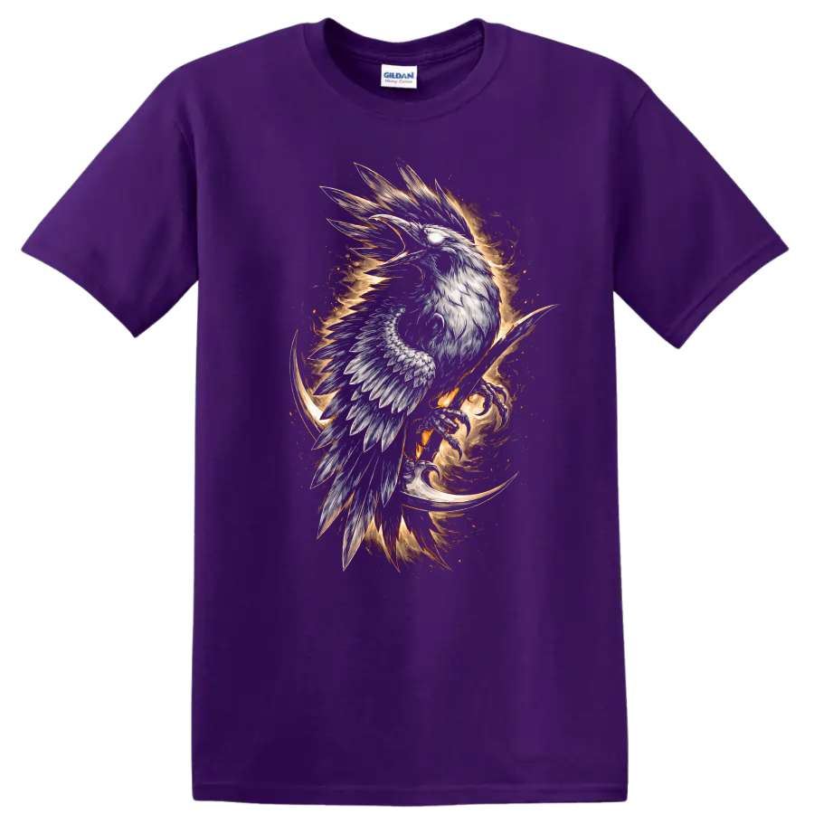 Mystic Phoenix Raven Bird Fire Wings Graphic T Shirt - Purple