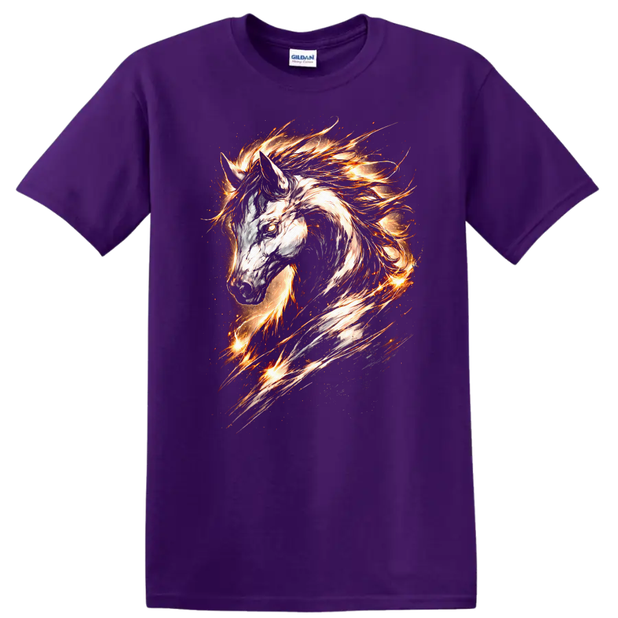 Fire Horse Head T Shirt Flaming Equine Animal Graphic Tee - Purple