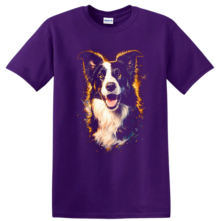 Border Collie Neon Splash Portrait T Shirt for Dog Lovers - Purple